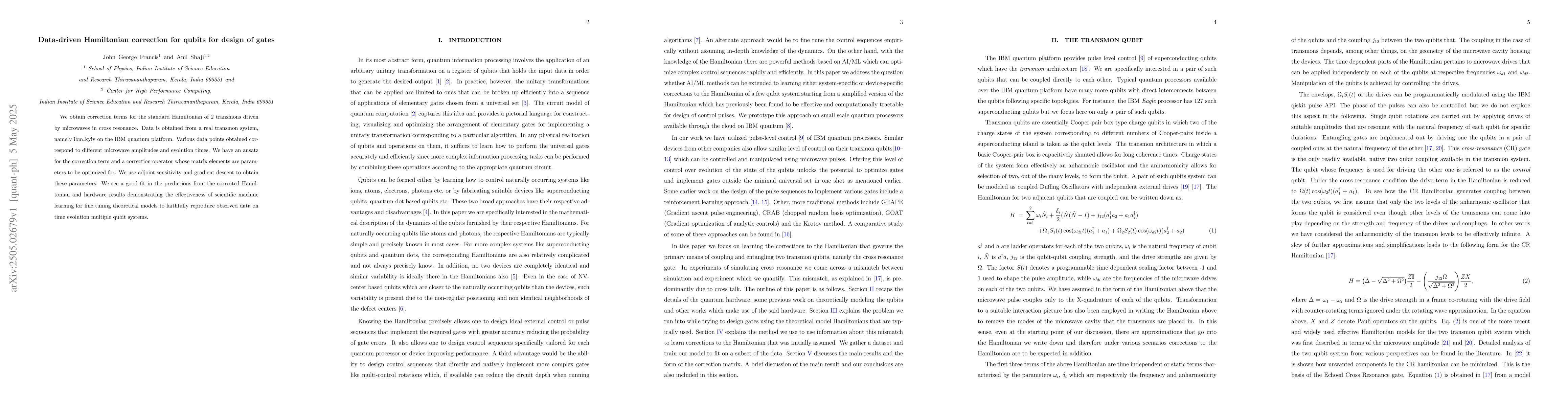 Thumbnail for Data-driven Hamiltonian correction for qubits for design of gates