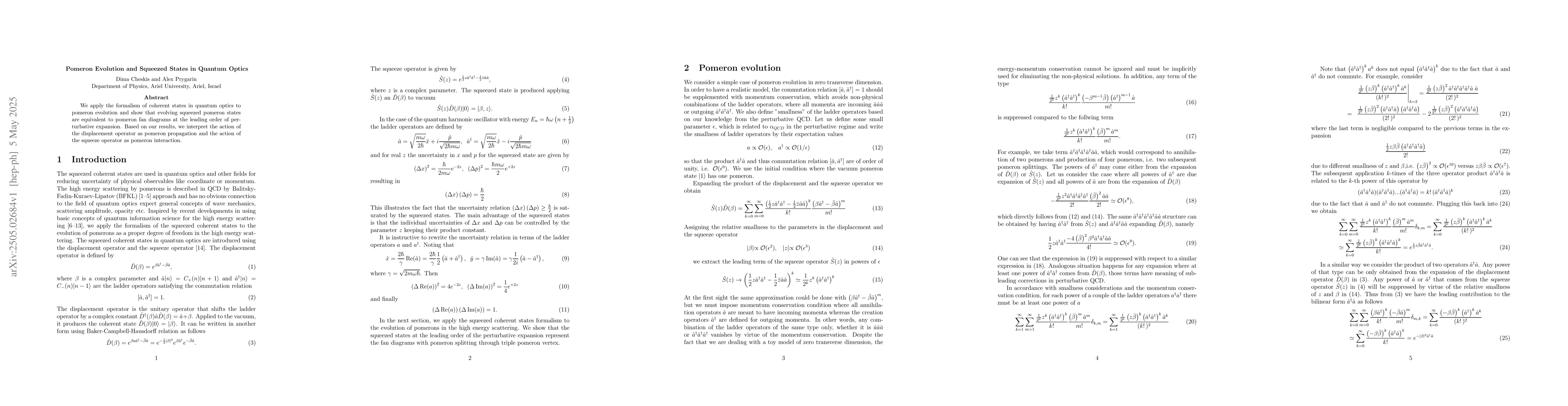 Thumbnail for Pomeron Evolution and Squeezed States in Quantum Optics