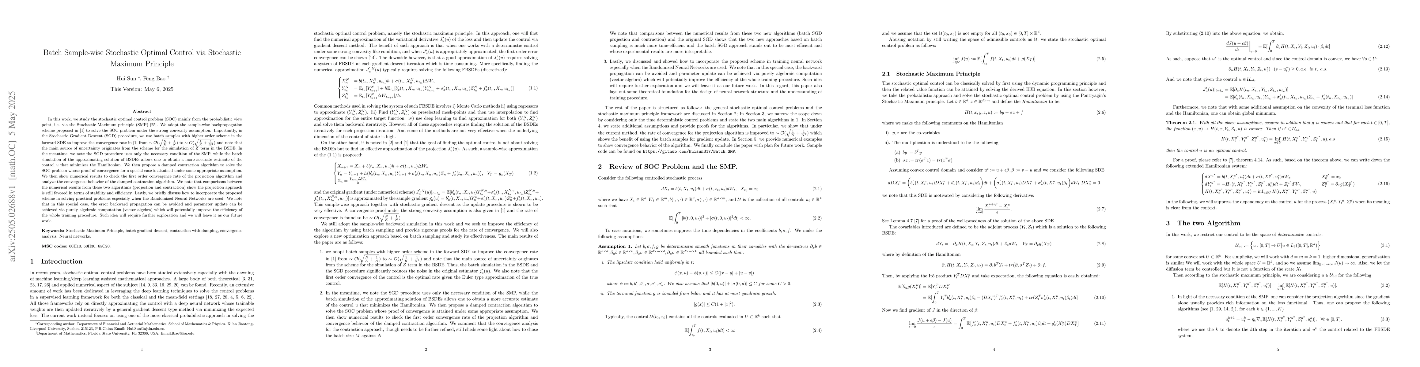 Thumbnail for Batch Sample-wise Stochastic Optimal Control via Stochastic Maximum
  Principle