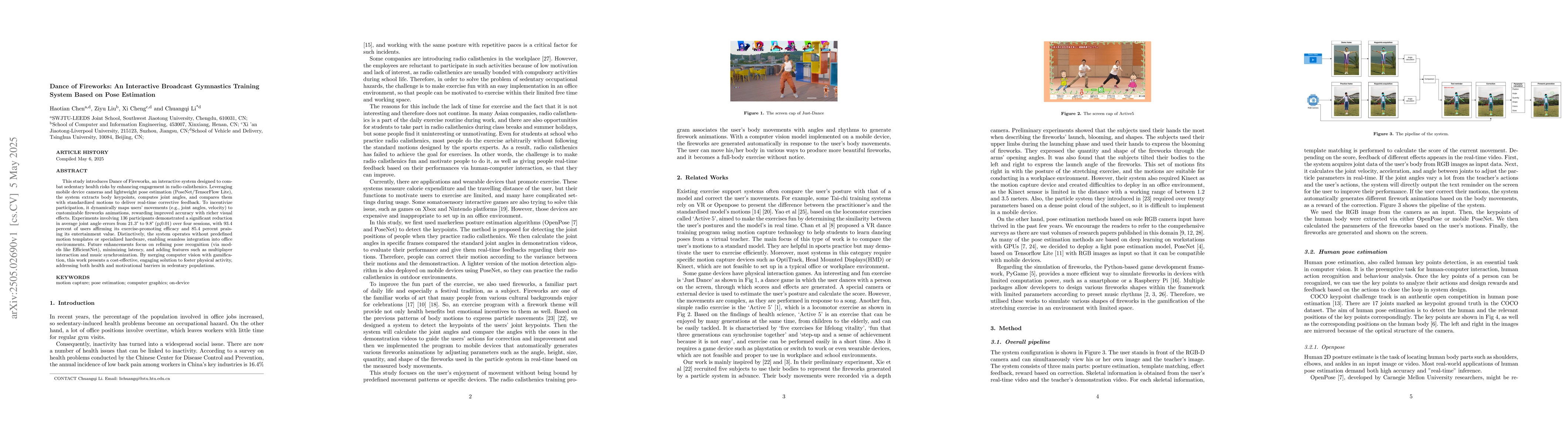 Thumbnail for Dance of Fireworks: An Interactive Broadcast Gymnastics Training System
  Based on Pose Estimation