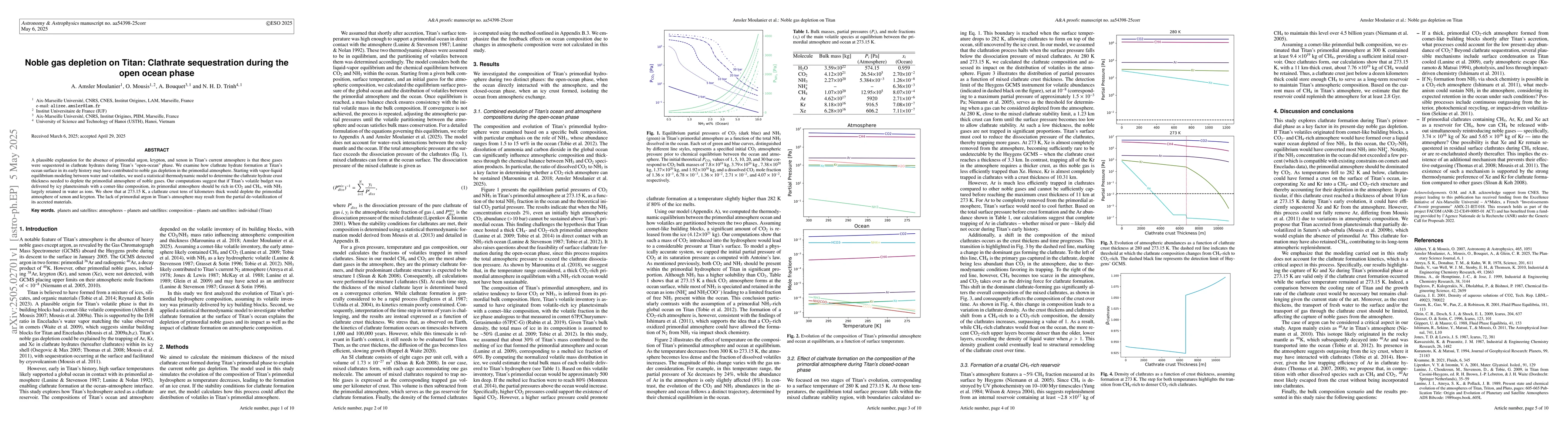 Thumbnail for Noble gas depletion on Titan: Clathrate sequestration during the open
  ocean phase