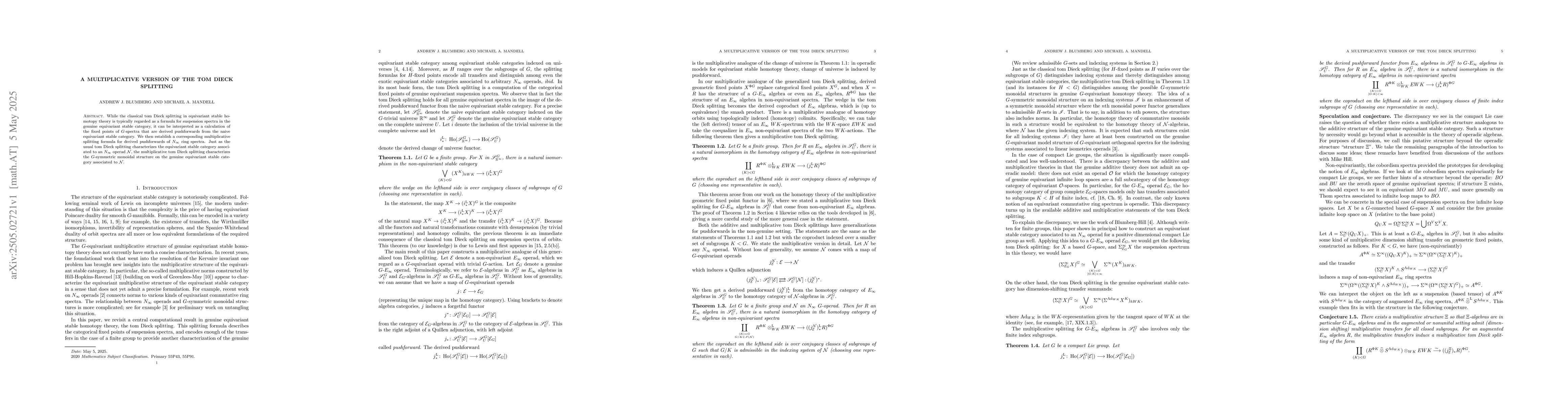 Thumbnail for A multiplicative version of the tom Dieck splitting