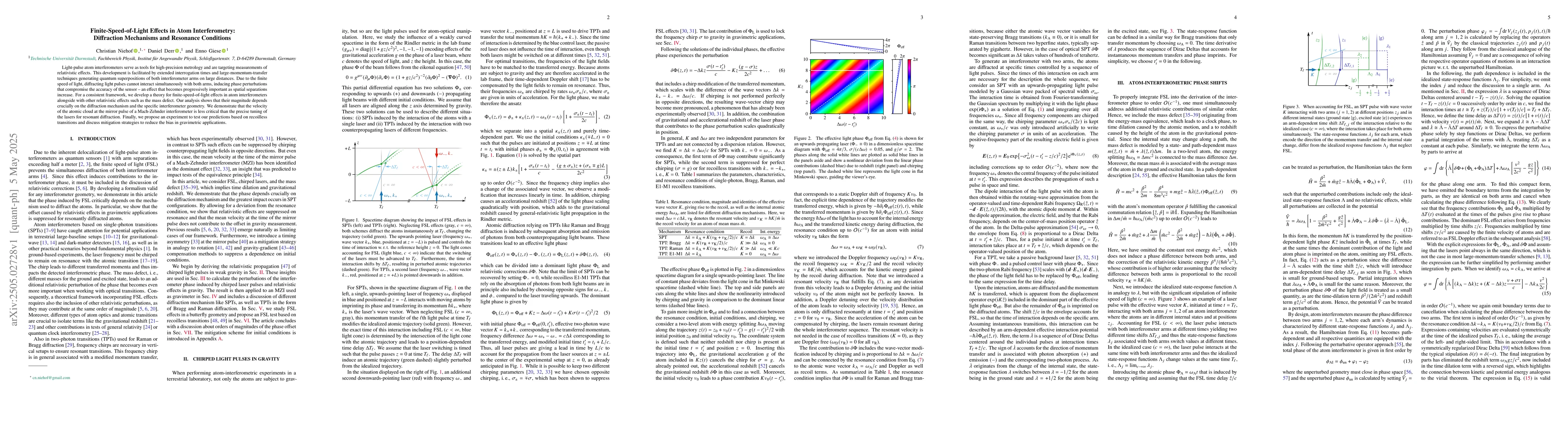 Thumbnail for Finite-Speed-of-Light Effects in Atom Interferometry: Diffraction
  Mechanisms and Resonance Conditions