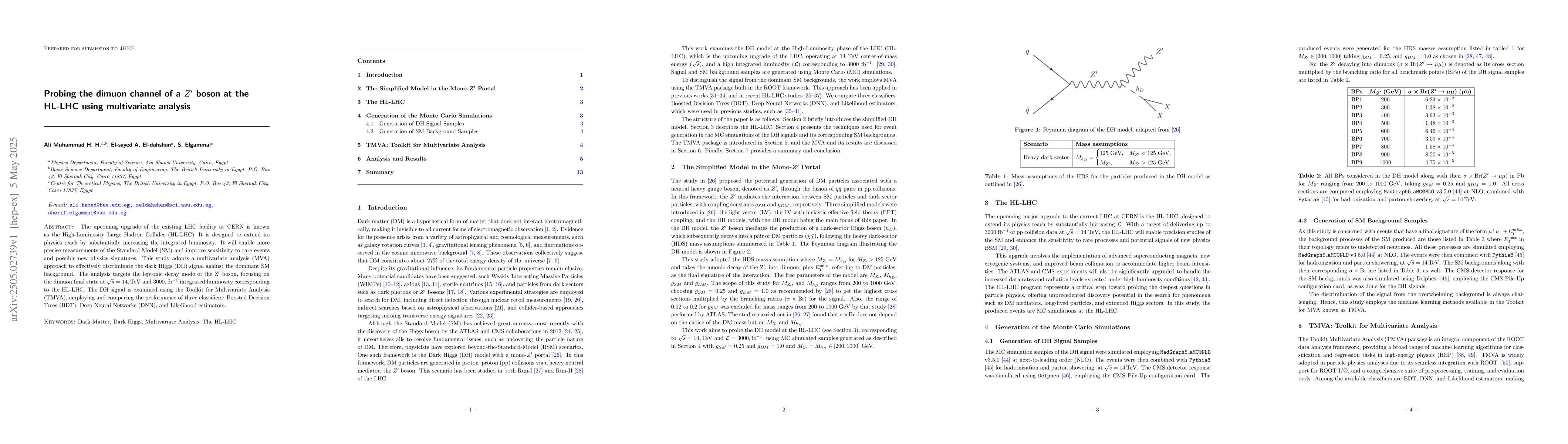 Thumbnail for Probing the dimuon channel of a $Z^{\prime}$ boson at the HL-LHC using
  multivariate analysis