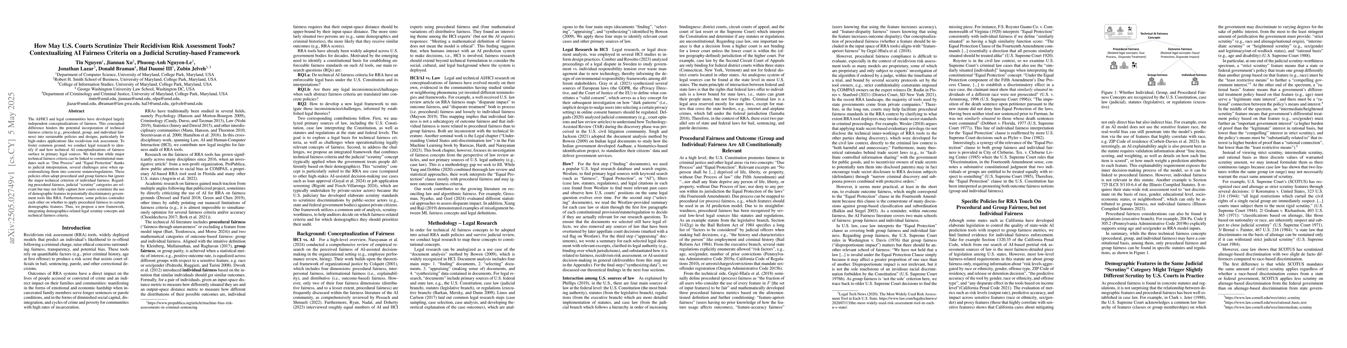 Thumbnail for How May U.S. Courts Scrutinize Their Recidivism Risk Assessment Tools?
  Contextualizing AI Fairness Criteria on a Judicial Scrutiny-based Framework