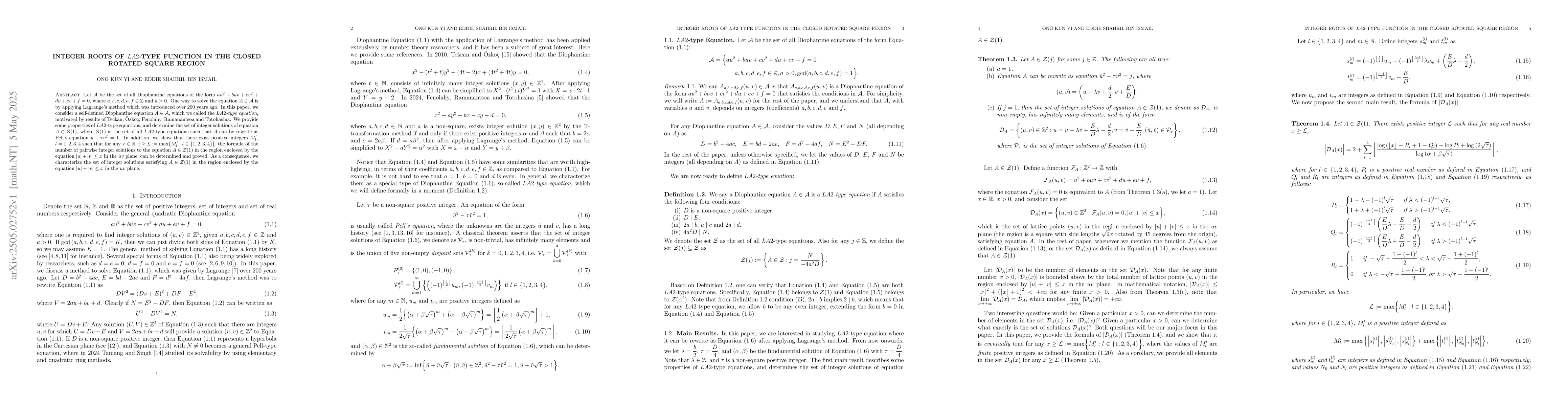Thumbnail for Integer roots of LA2-type function in the closed rotated square region