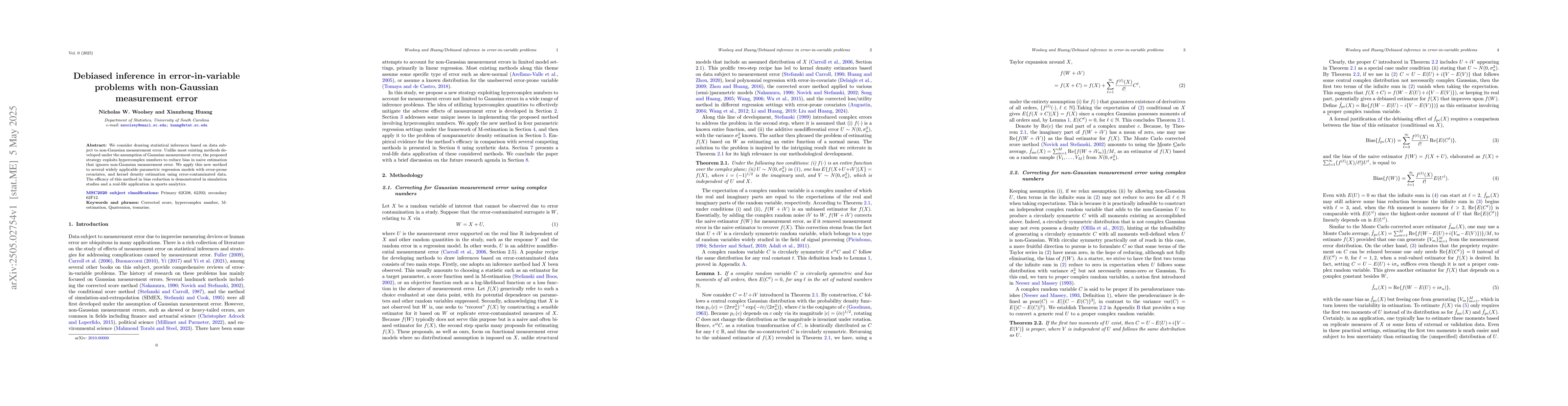 Thumbnail for Debiased inference in error-in-variable problems with non-Gaussian
  measurement error
