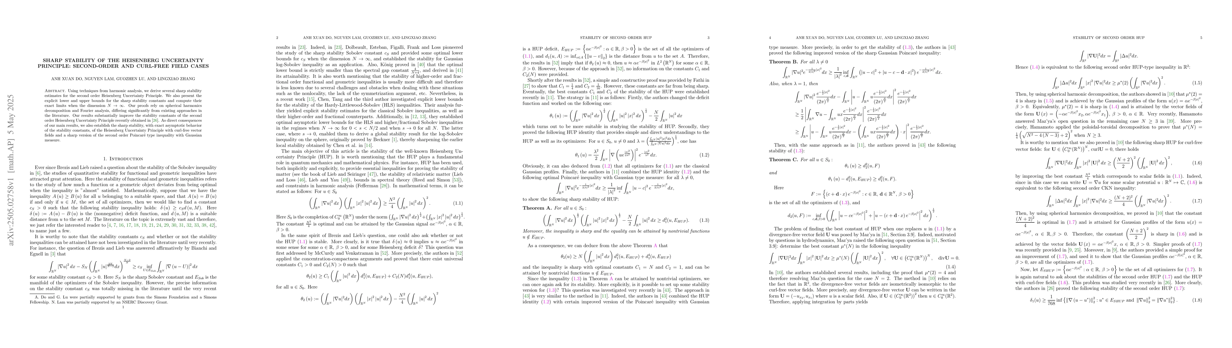 Thumbnail for Sharp stability of the Heisenberg Uncertainty Principle: Second-Order
  and Curl-Free Field Cases