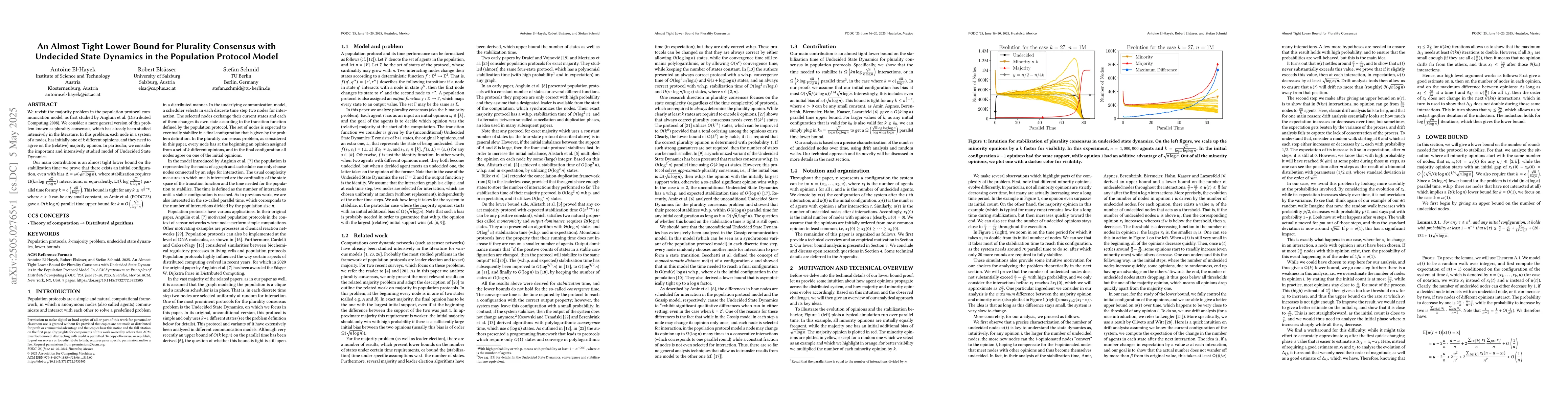 Thumbnail for An Almost Tight Lower Bound for Plurality Consensus with Undecided State
  Dynamics in the Population Protocol Model
