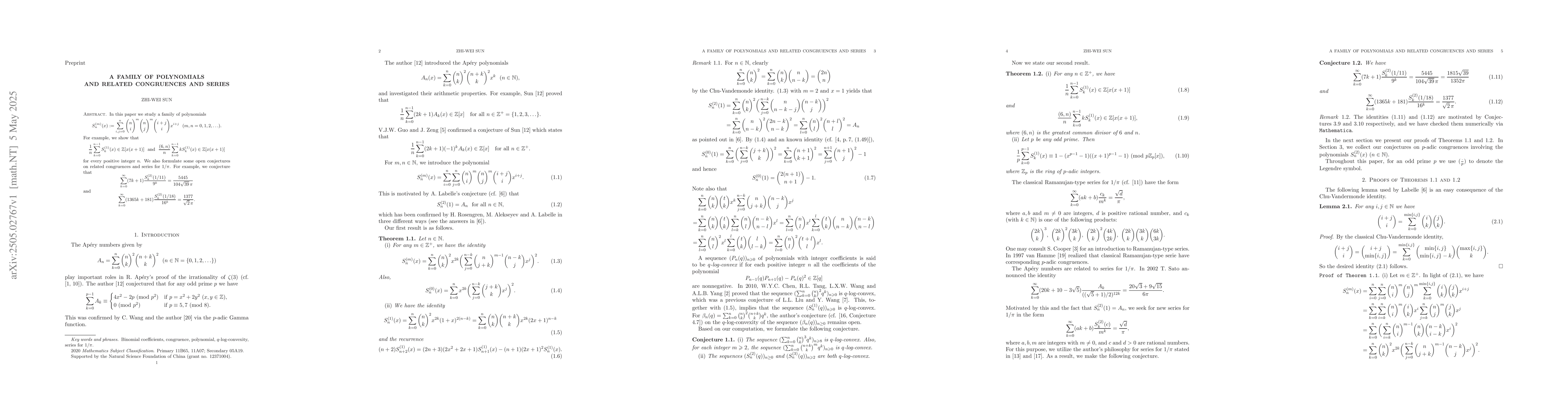 Thumbnail for A family of polynomials and related congruences and series