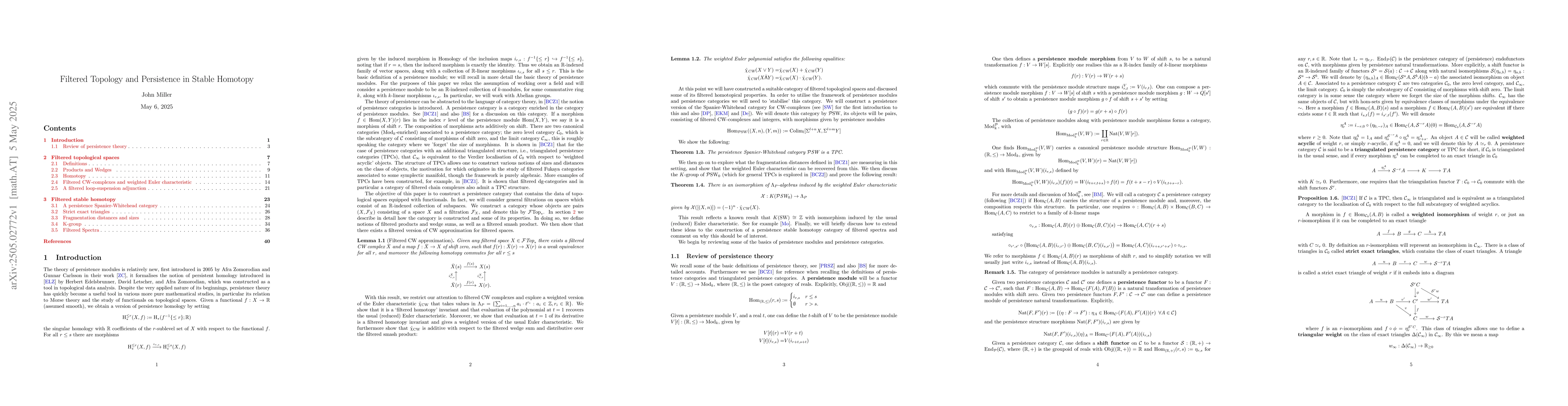 Thumbnail for Filtered Topology and Persistence in Stable Homotopy