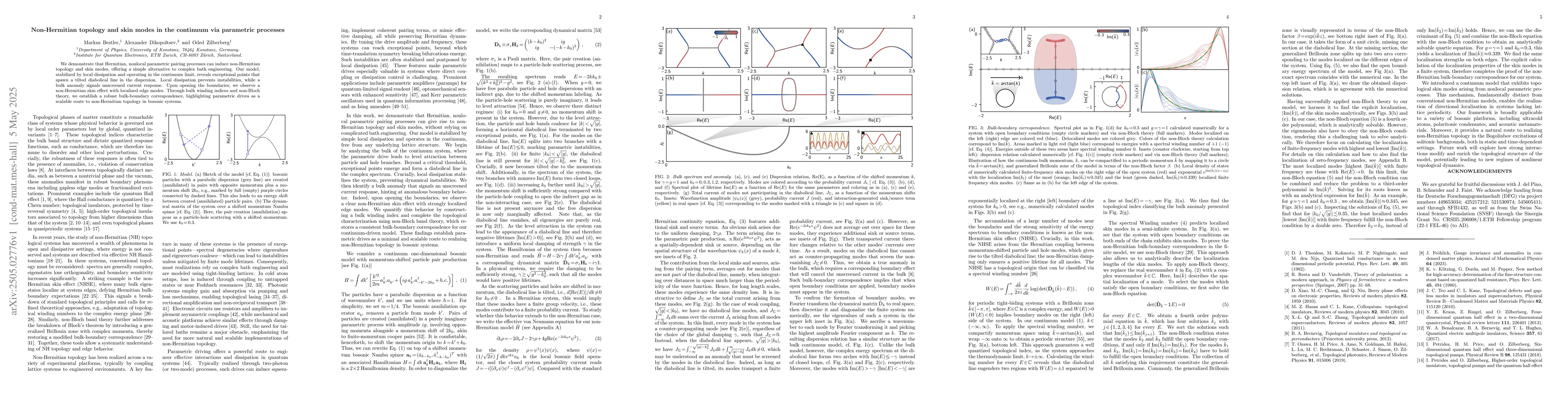 Thumbnail for Non-Hermitian topology and skin modes in the continuum via parametric
  processes