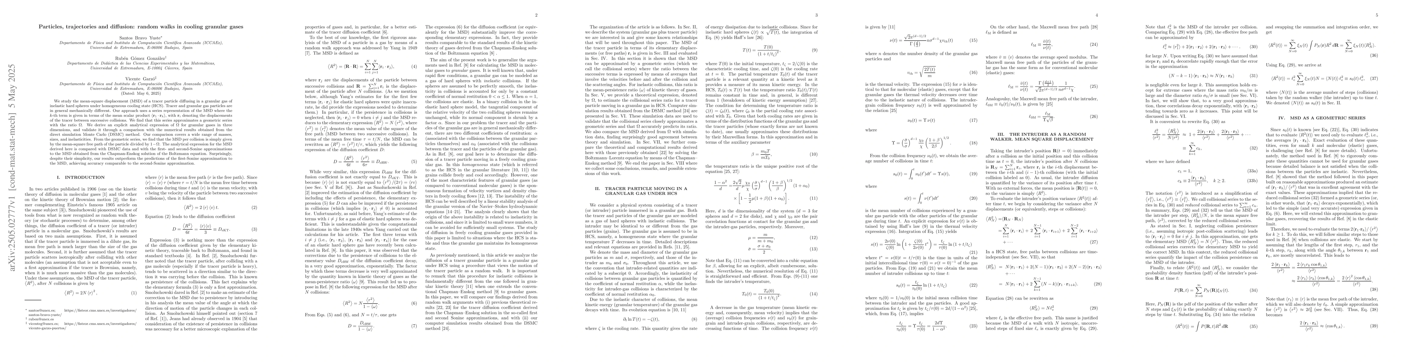 Thumbnail for Particles, trajectories and diffusion: random walks in cooling granular
  gases