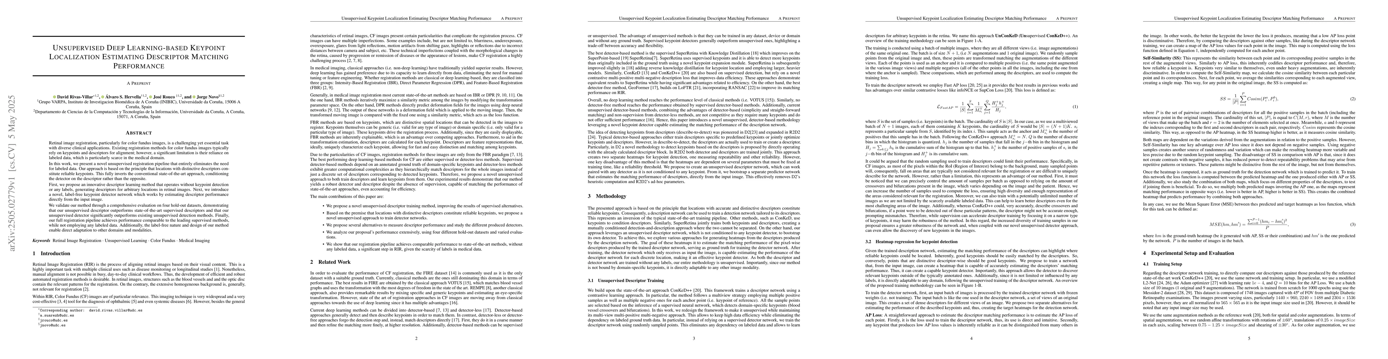 Thumbnail for Unsupervised Deep Learning-based Keypoint Localization Estimating
  Descriptor Matching Performance