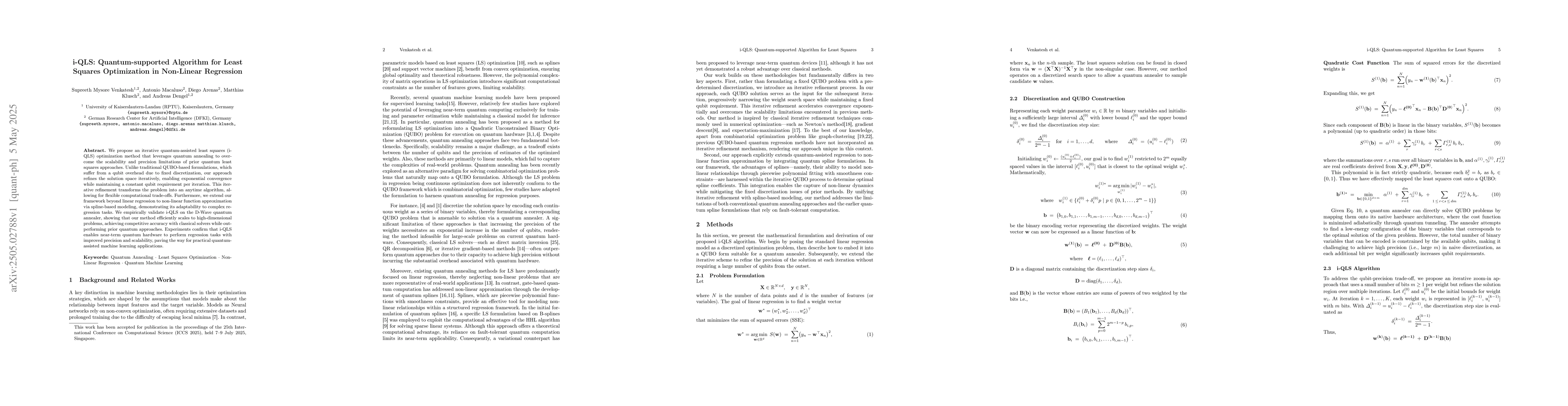 Thumbnail for i-QLS: Quantum-supported Algorithm for Least Squares Optimization in
  Non-Linear Regression