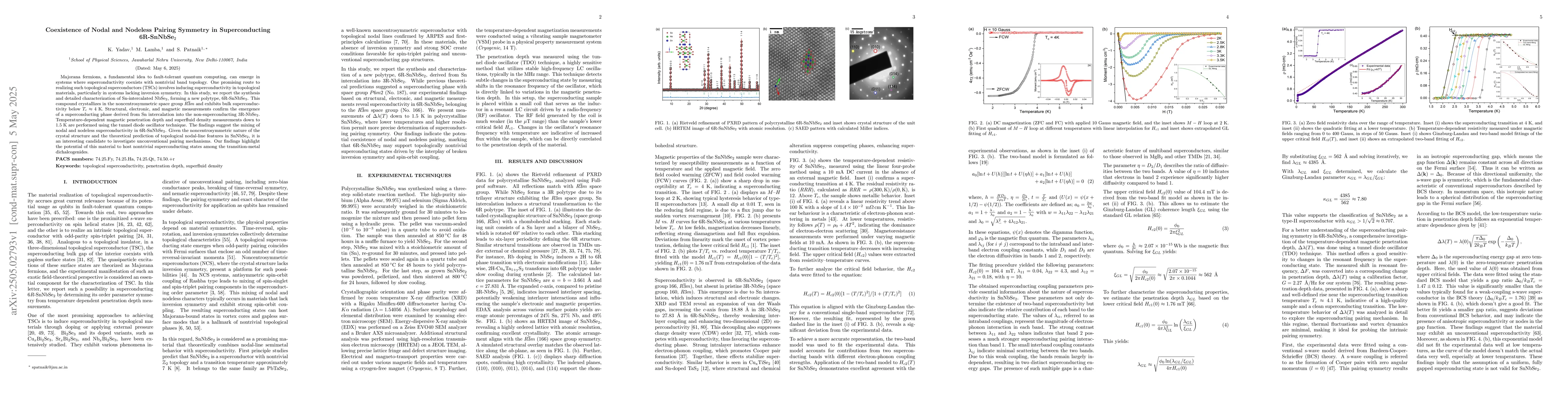 Thumbnail for Coexistence of Nodal and Nodeless Pairing Symmetry in Superconducting
  6R-SnNbSe2