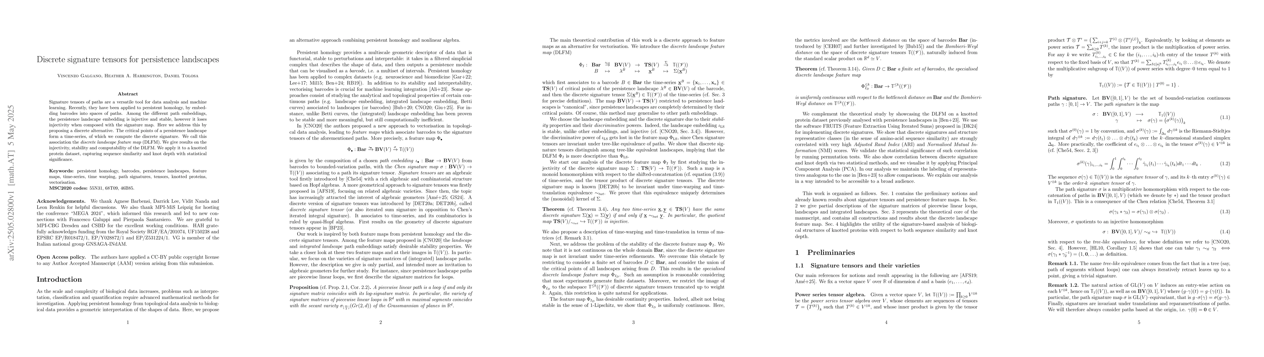 Thumbnail for Discrete signature tensors for persistence landscapes