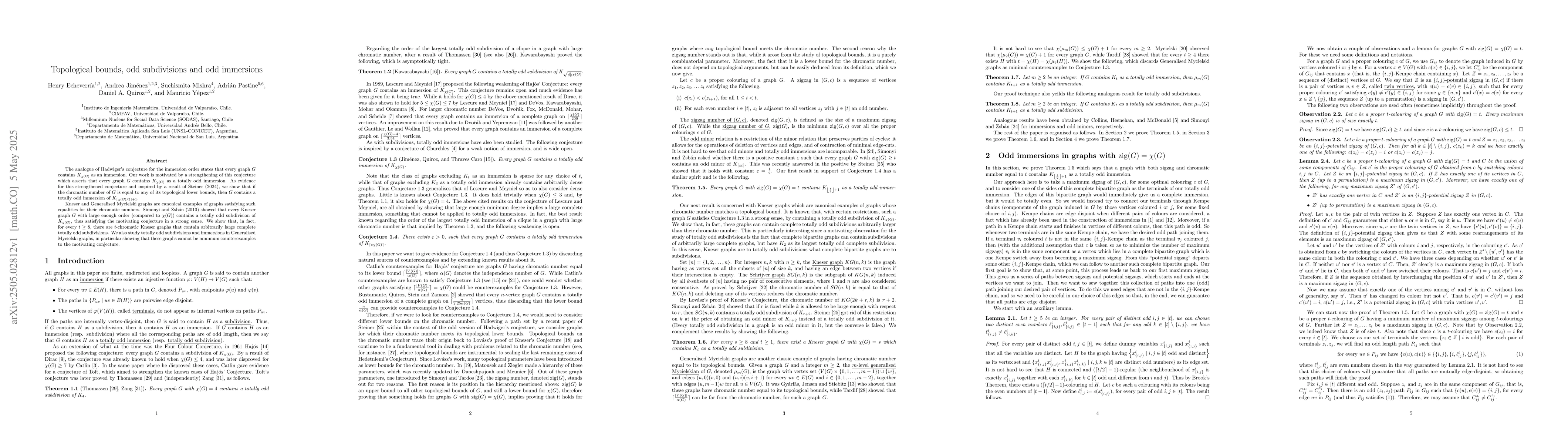Thumbnail for Topological bounds, odd subdivisions and odd immersions