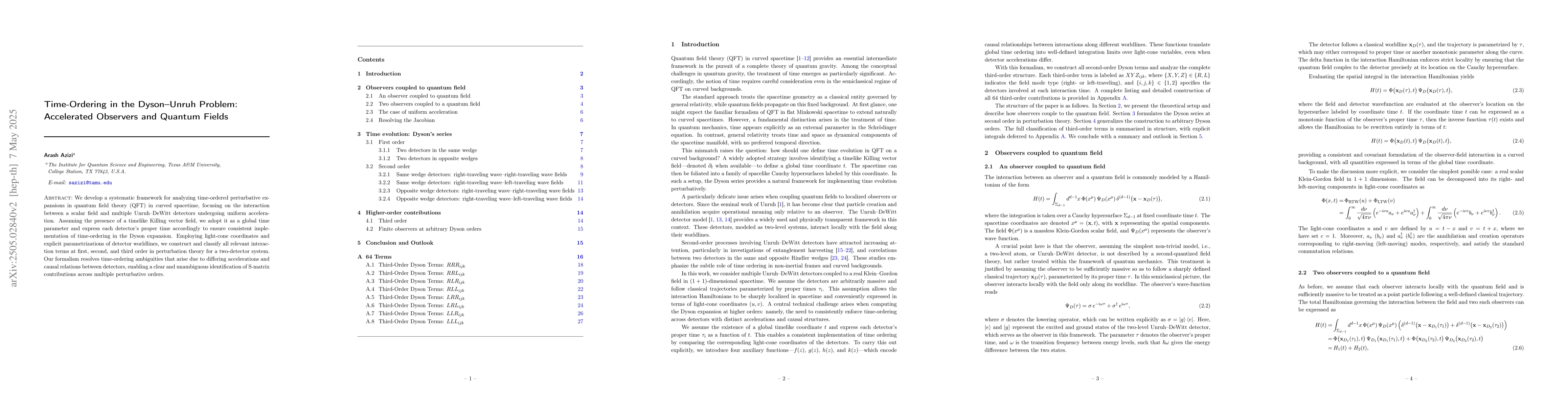 Thumbnail for Time-Ordering in the Dyson-Unruh Problem: Accelerated Observers and
  Quantum Fields