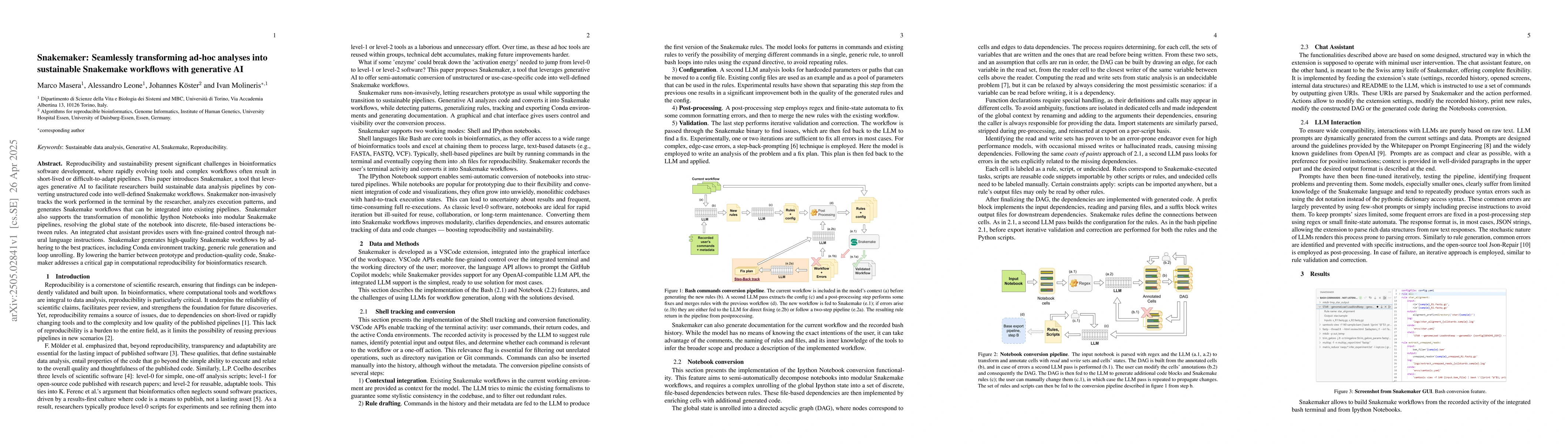 Thumbnail for Snakemaker: Seamlessly transforming ad-hoc analyses into sustainable
  Snakemake workflows with generative AI