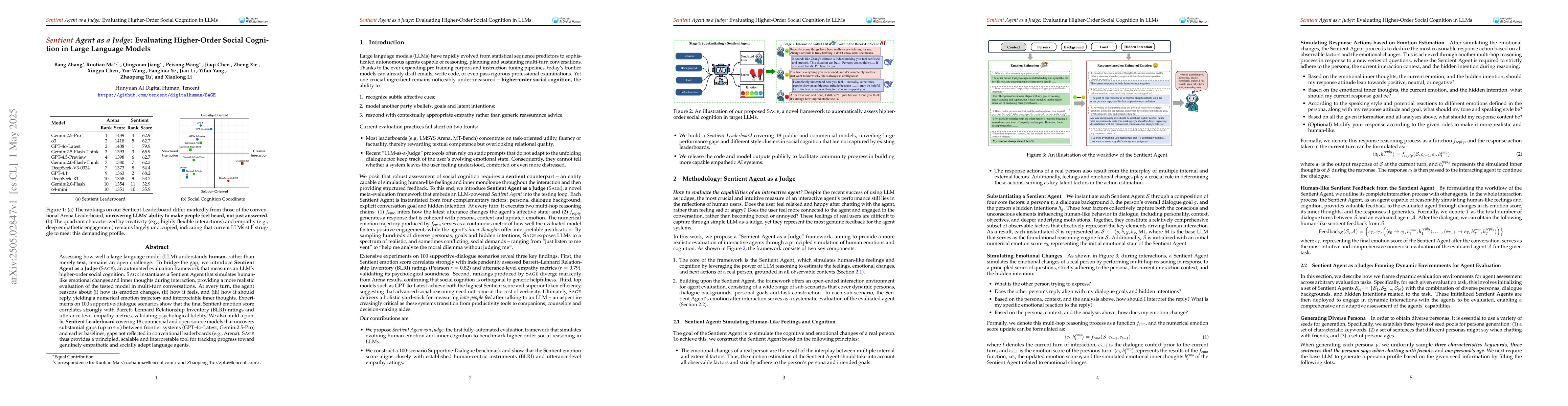 Thumbnail for Sentient Agent as a Judge: Evaluating Higher-Order Social Cognition in
  Large Language Models