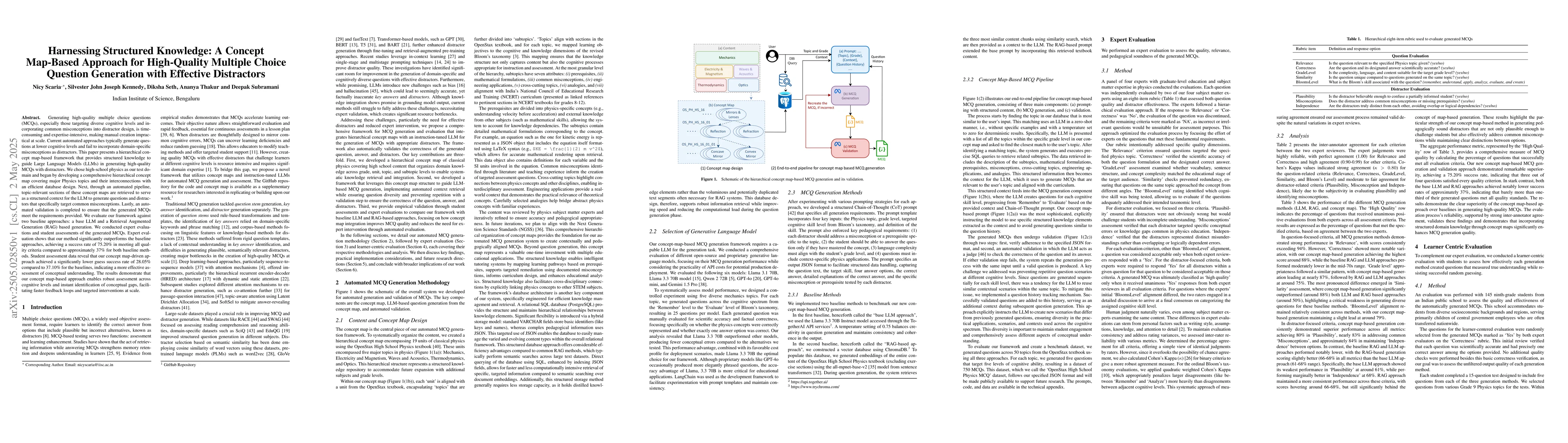Thumbnail for Harnessing Structured Knowledge: A Concept Map-Based Approach for
  High-Quality Multiple Choice Question Generation with Effective Distractors