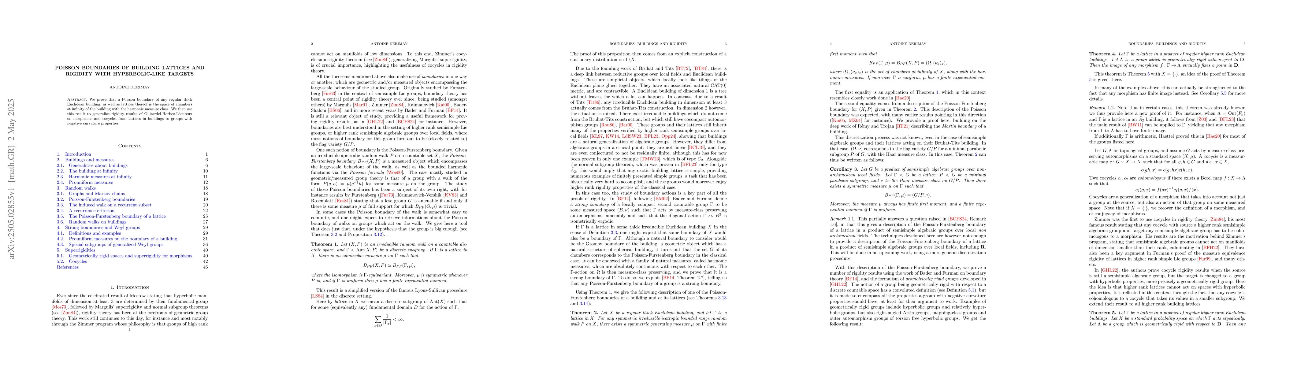 Thumbnail for Poisson boundaries of building lattices and rigidity with
  hyperbolic-like targets