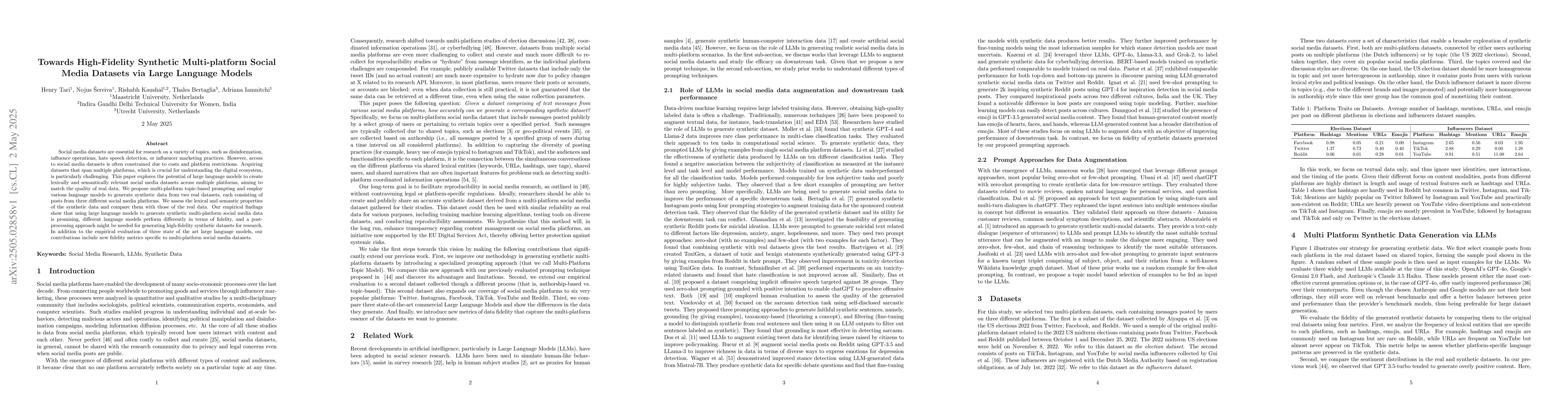Thumbnail for Towards High-Fidelity Synthetic Multi-platform Social Media Datasets via
  Large Language Models