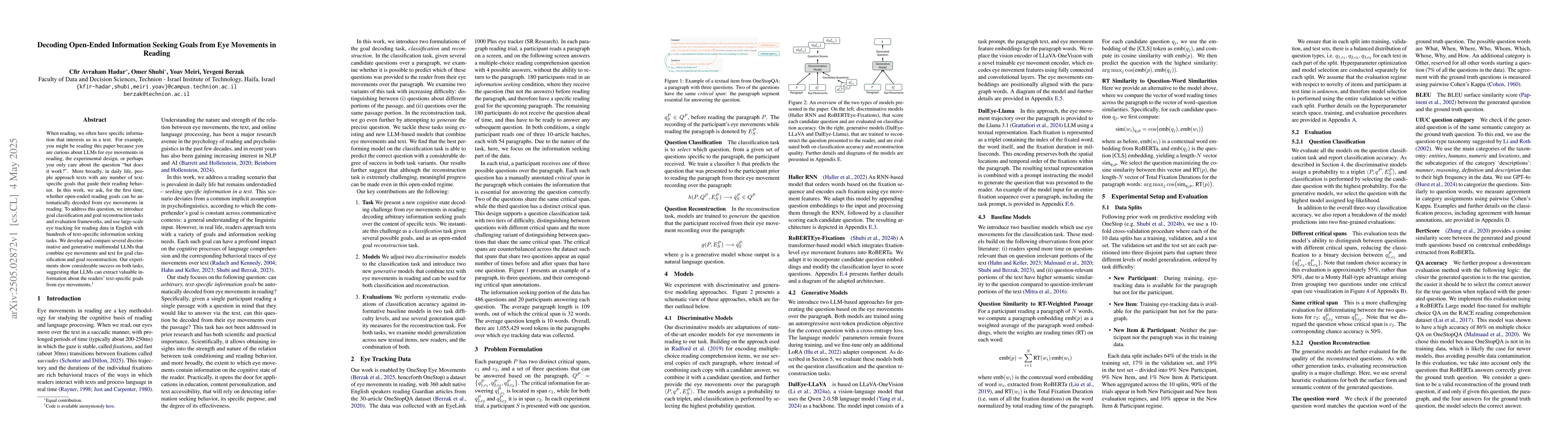 Thumbnail for Decoding Open-Ended Information Seeking Goals from Eye Movements in
  Reading