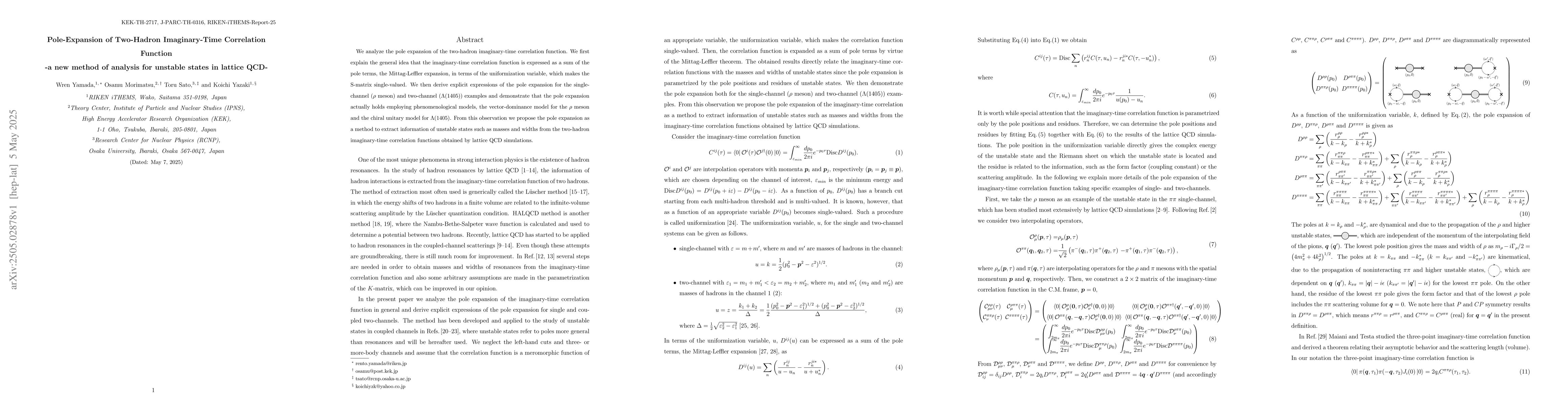 Thumbnail for Pole-Expansion of Two-Hadron Imaginary-Time Correlation Function -a new
  method of analysis for unstable states in lattice QCD-