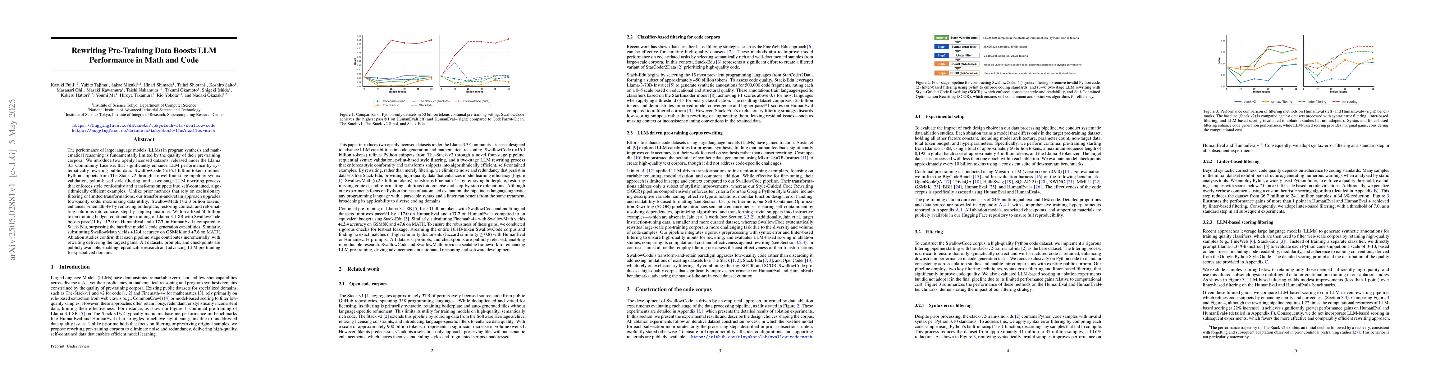 Thumbnail for Rewriting Pre-Training Data Boosts LLM Performance in Math and Code