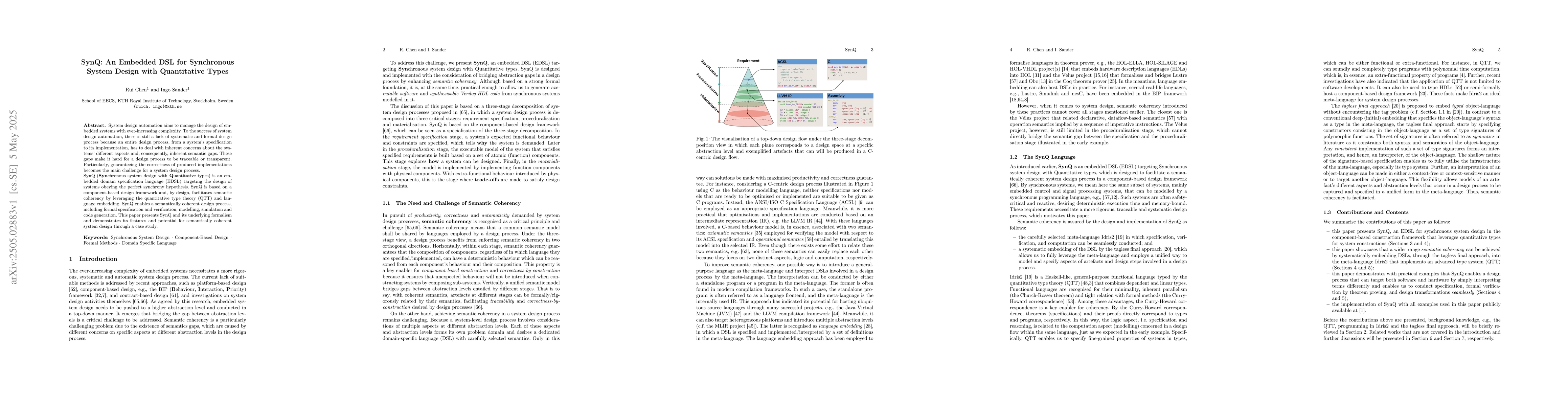 Thumbnail for SynQ: An Embedded DSL for Synchronous System Design with Quantitative
  Types