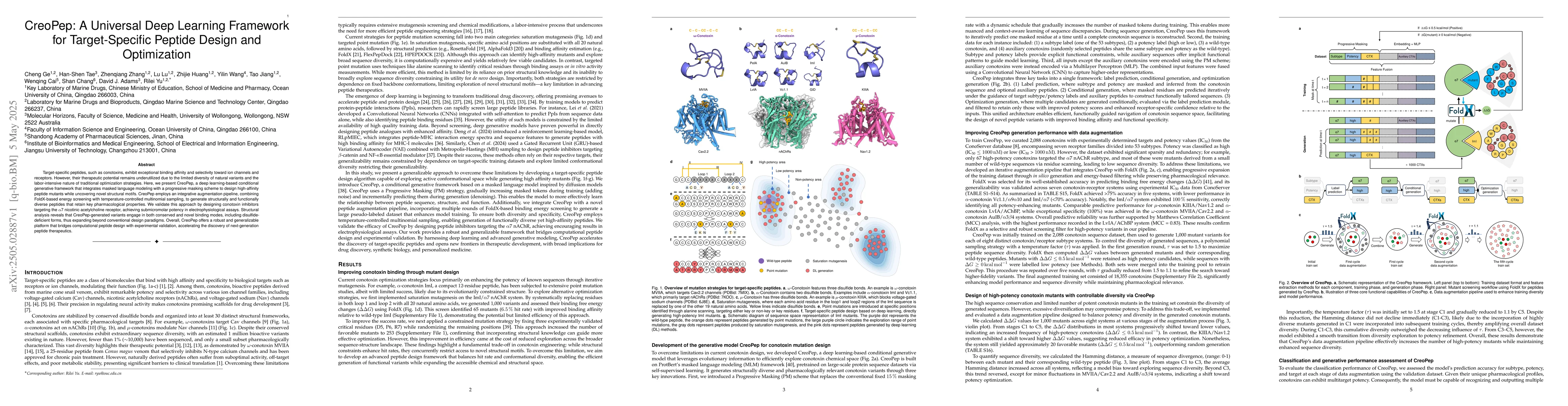 Thumbnail for CreoPep: A Universal Deep Learning Framework for Target-Specific Peptide
  Design and Optimization