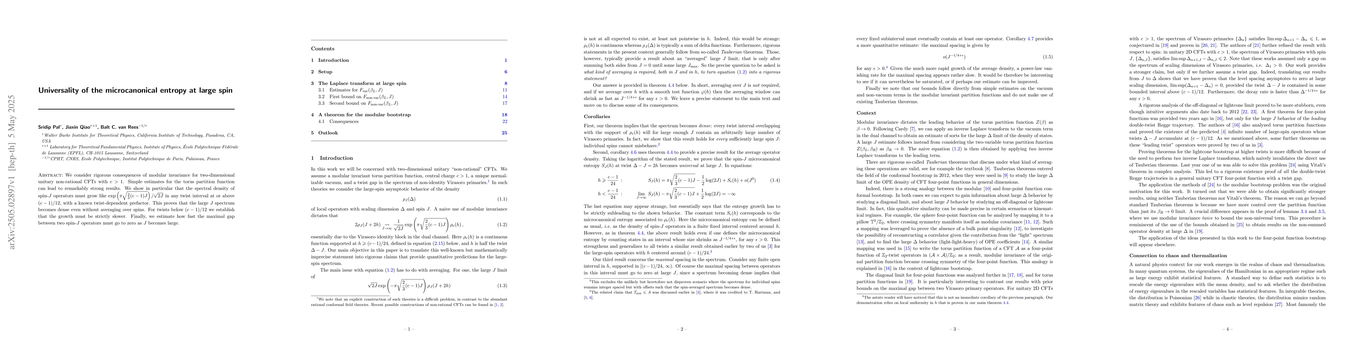 Thumbnail for Universality of the microcanonical entropy at large spin