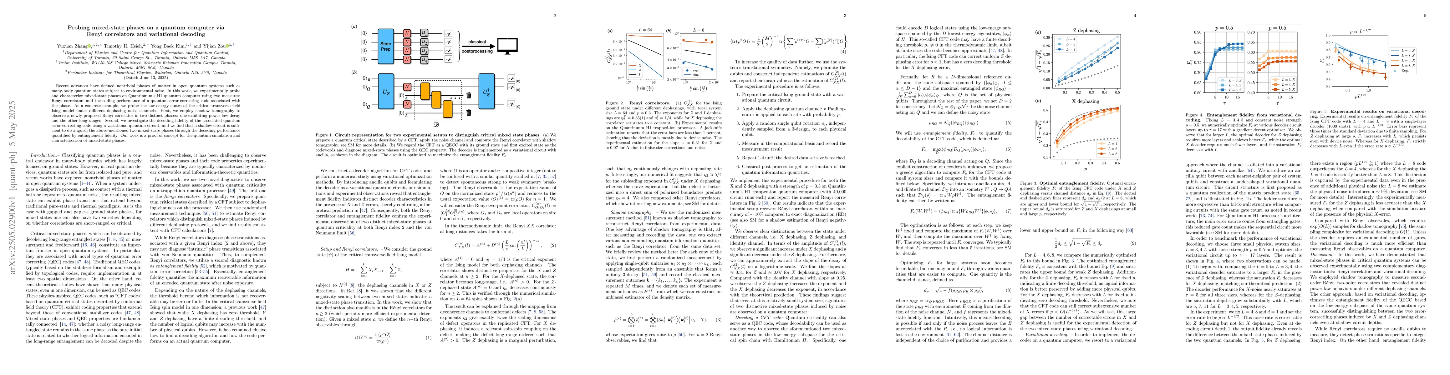 Thumbnail for Probing mixed-state phases on a quantum computer via Renyi correlators
  and variational decoding