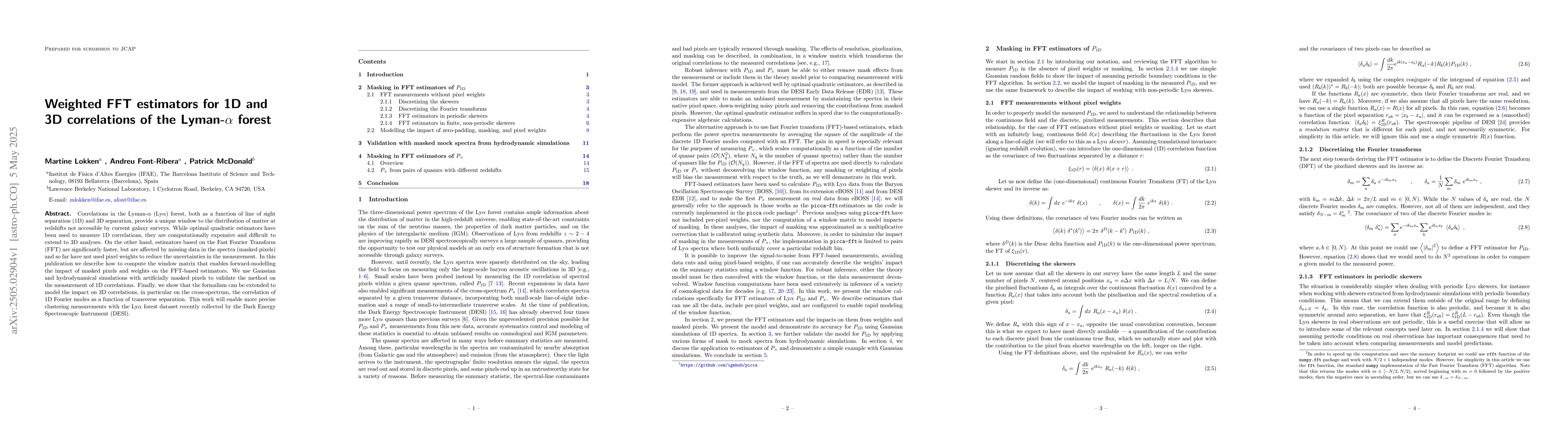 Thumbnail for Weighted FFT estimators for 1D and 3D correlations of the Lyman-$α$
  forest