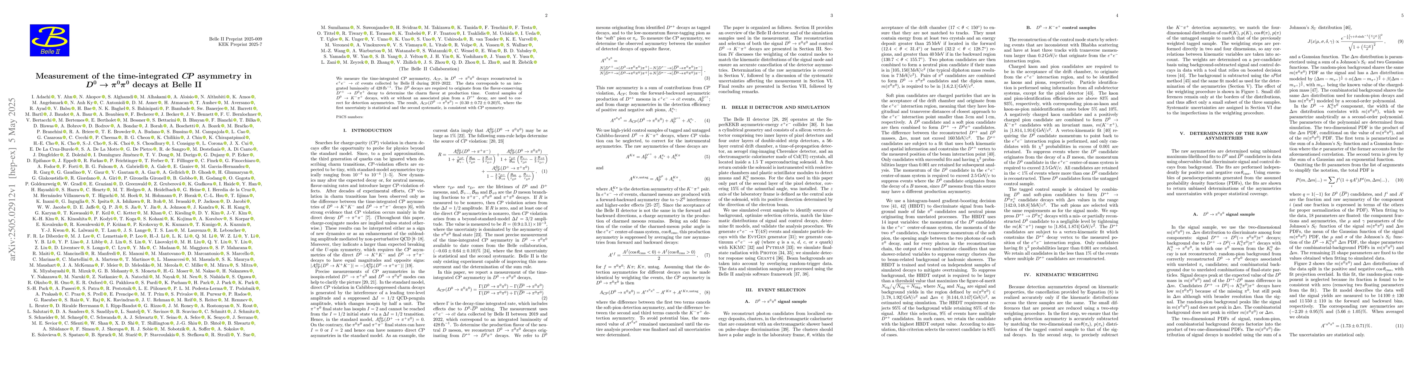Thumbnail for Measurement of the time-integrated $CP$ asymmetry in $D^0\toπ^0π^0$
  decays at Belle II