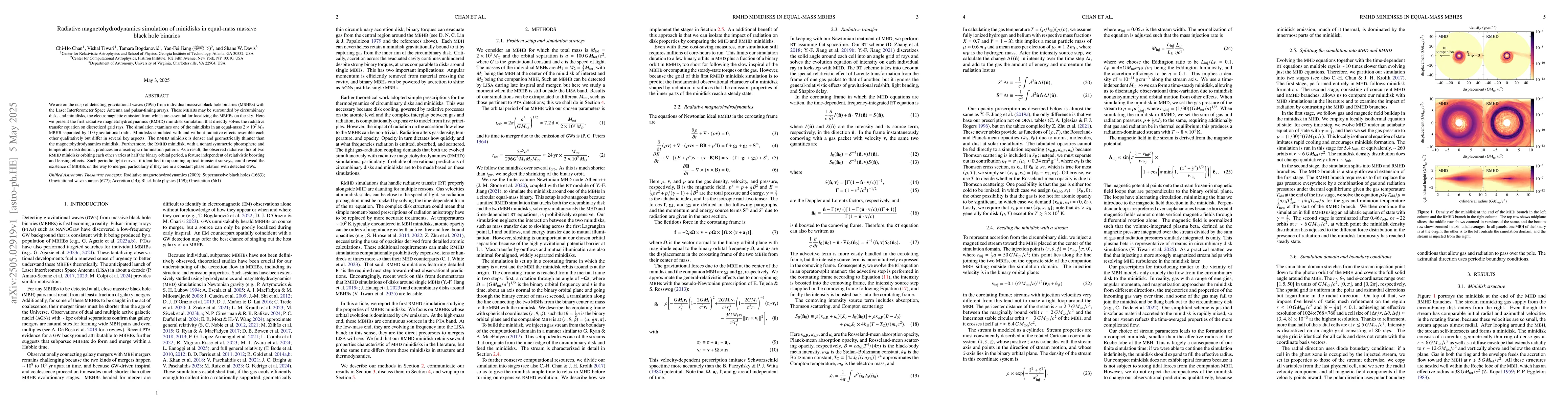 Thumbnail for Radiative magnetohydrodynamics simulation of minidisks in equal-mass
  massive black hole binaries