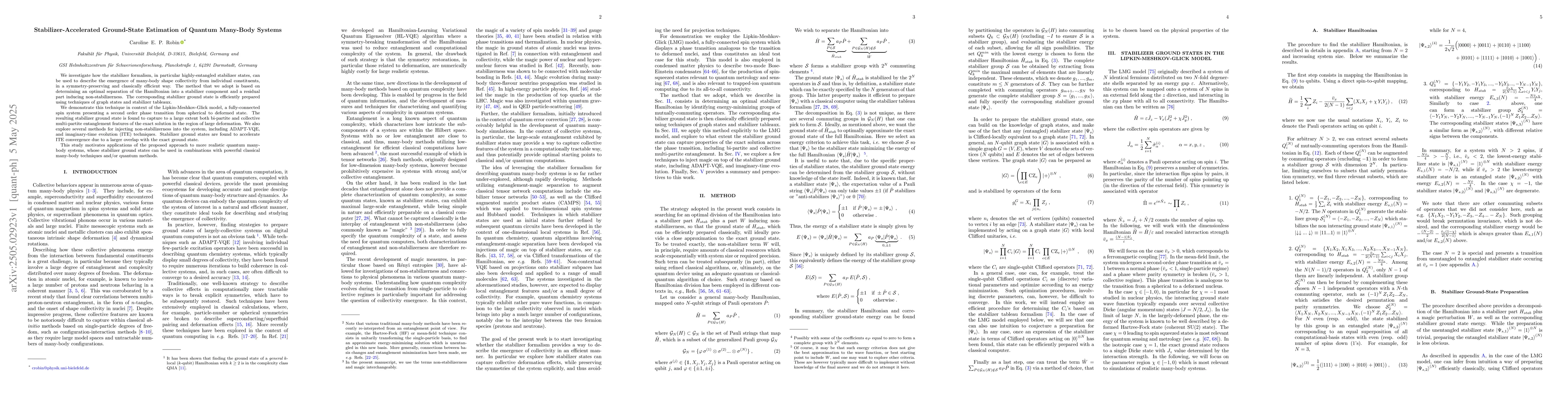 Thumbnail for Stabilizer-Accelerated Ground-State Estimation of Quantum Many-Body
  Systems