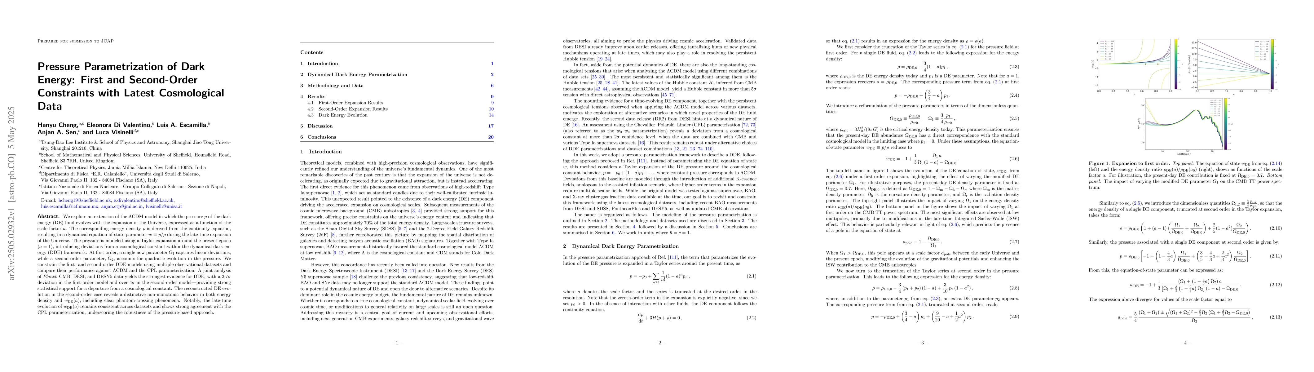 Thumbnail for Pressure Parametrization of Dark Energy: First and Second-Order
  Constraints with Latest Cosmological Data