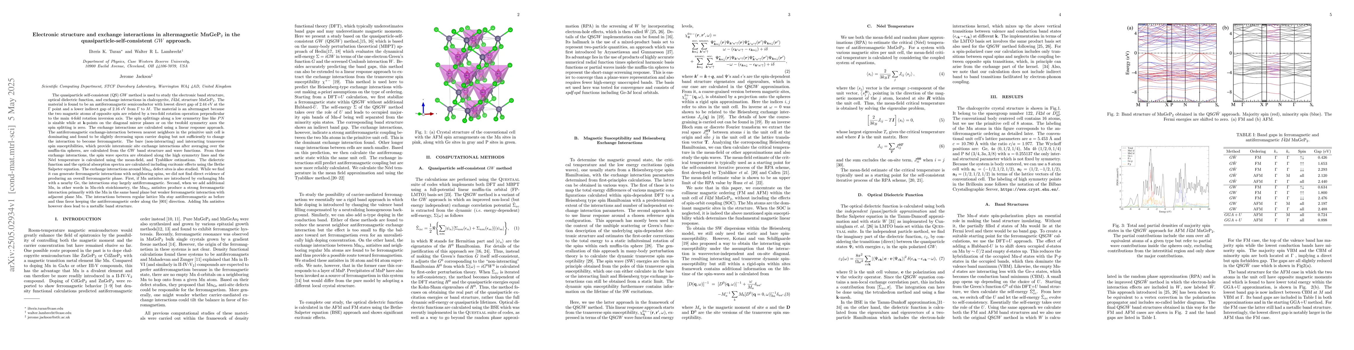 Thumbnail for Electronic structure and exchange interactions in altermagnetic
  MnGeP$_2$ in the quasiparticle-self-consistent $GW$ approach