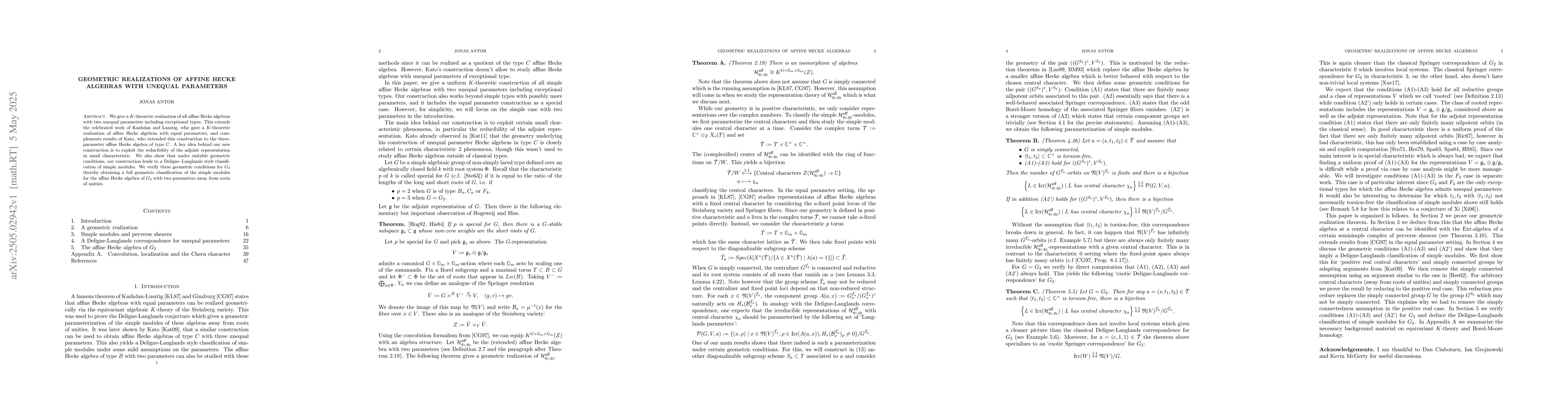 Thumbnail for Geometric realizations of affine Hecke algebras with unequal parameters