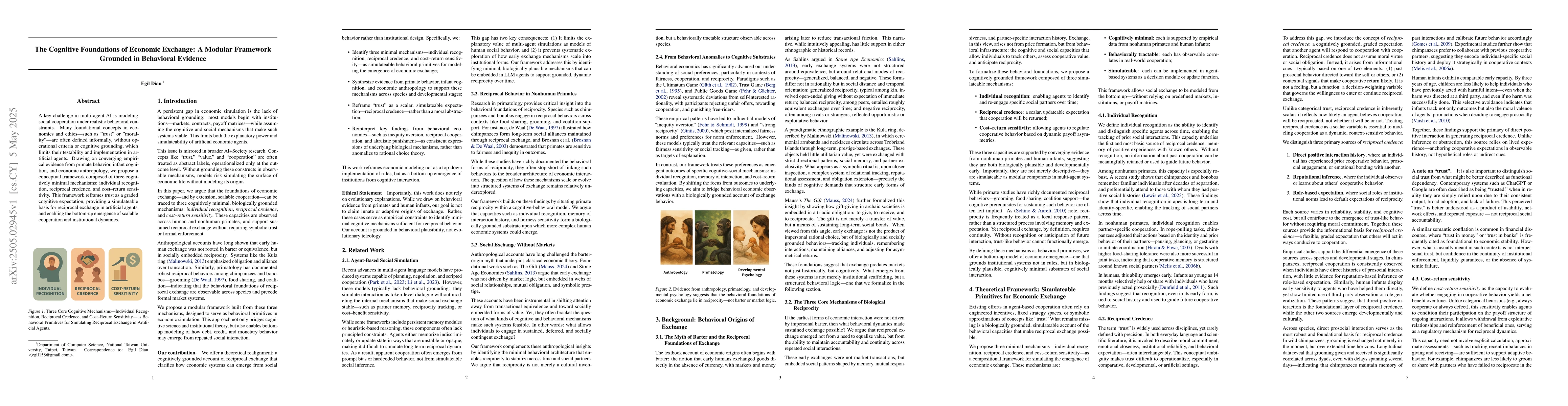 Thumbnail for The Cognitive Foundations of Economic Exchange: A Modular Framework
  Grounded in Behavioral Evidence