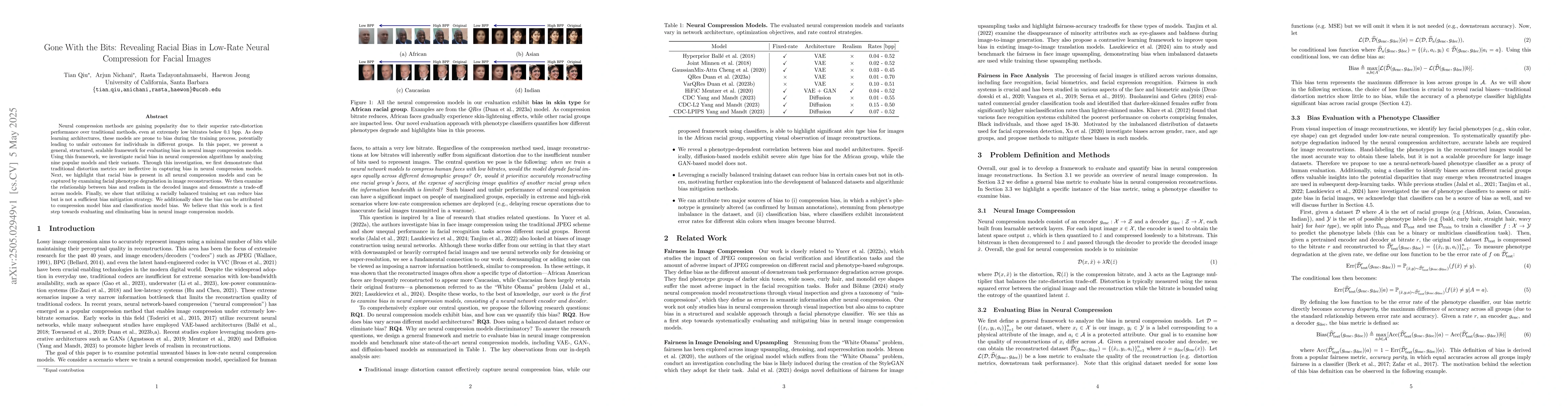 Thumbnail for Gone With the Bits: Revealing Racial Bias in Low-Rate Neural Compression
  for Facial Images