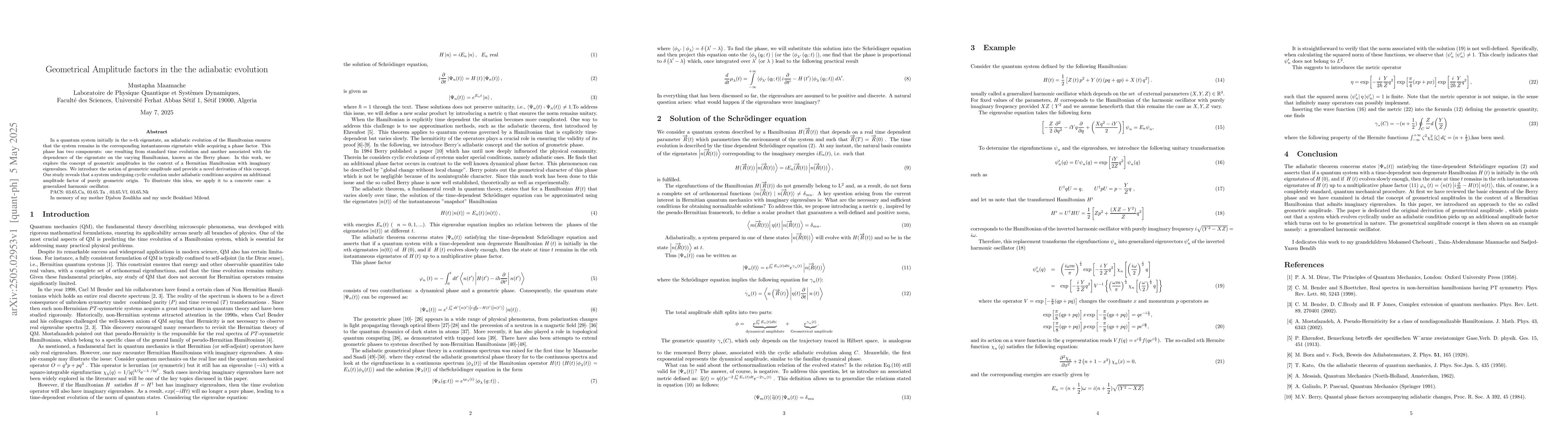 Thumbnail for Geometrical Amplitude factors in the the adiabatic evolution