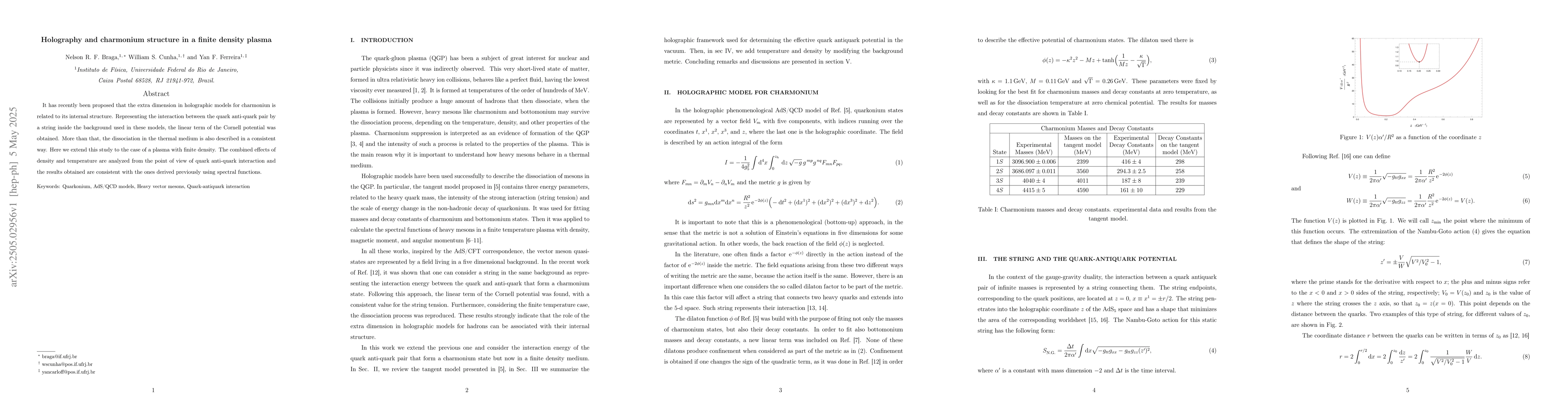 Thumbnail for Holography and charmonium structure in a finite density plasma