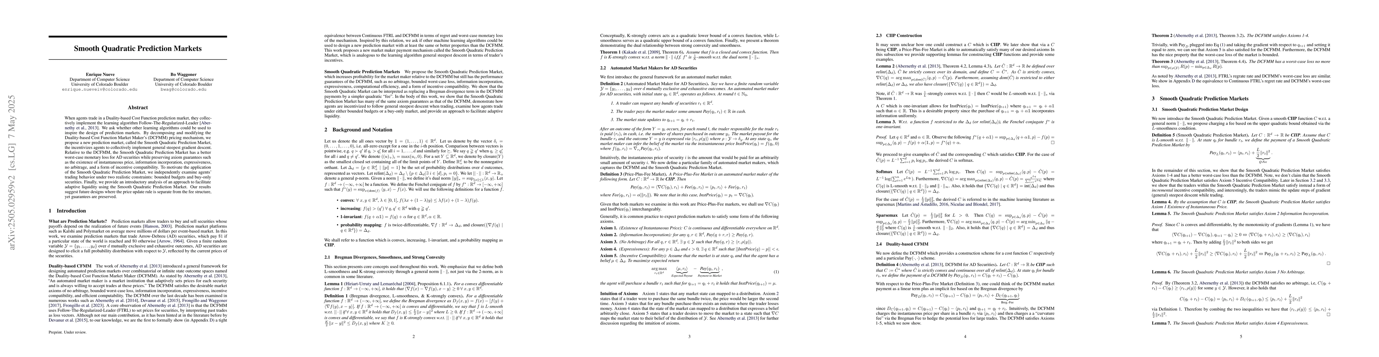 Thumbnail for Smooth Quadratic Prediction Markets