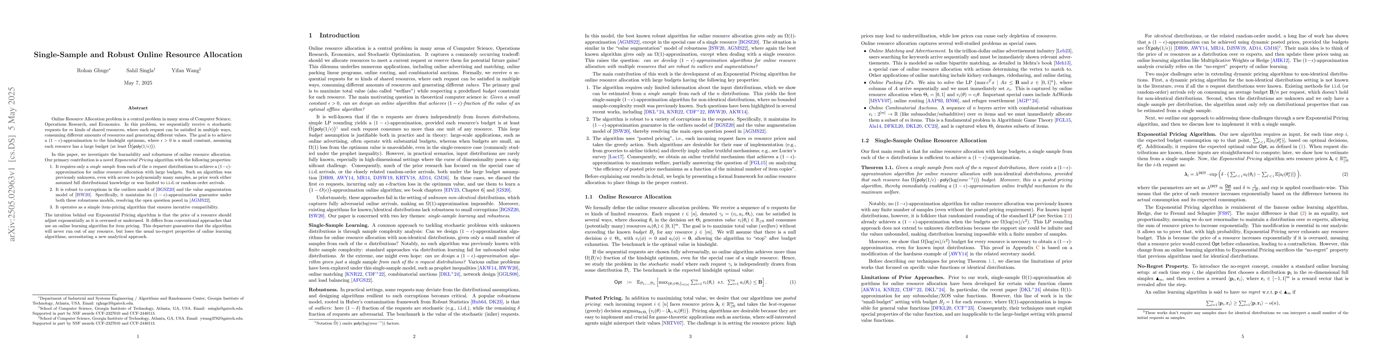 Thumbnail for Single-Sample and Robust Online Resource Allocation