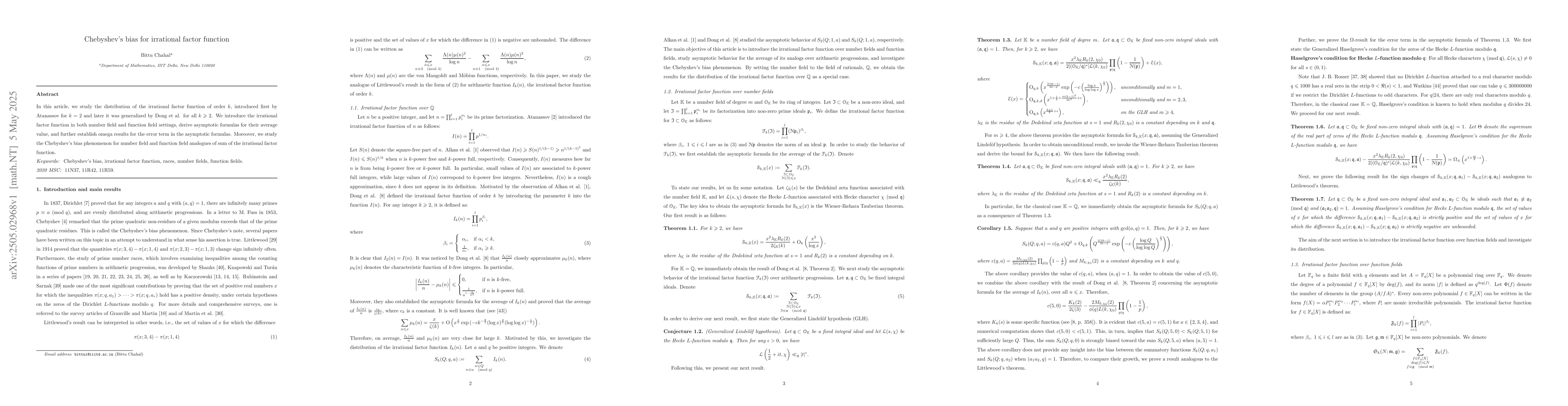 Thumbnail for Chebyshev's bias for irrational factor function