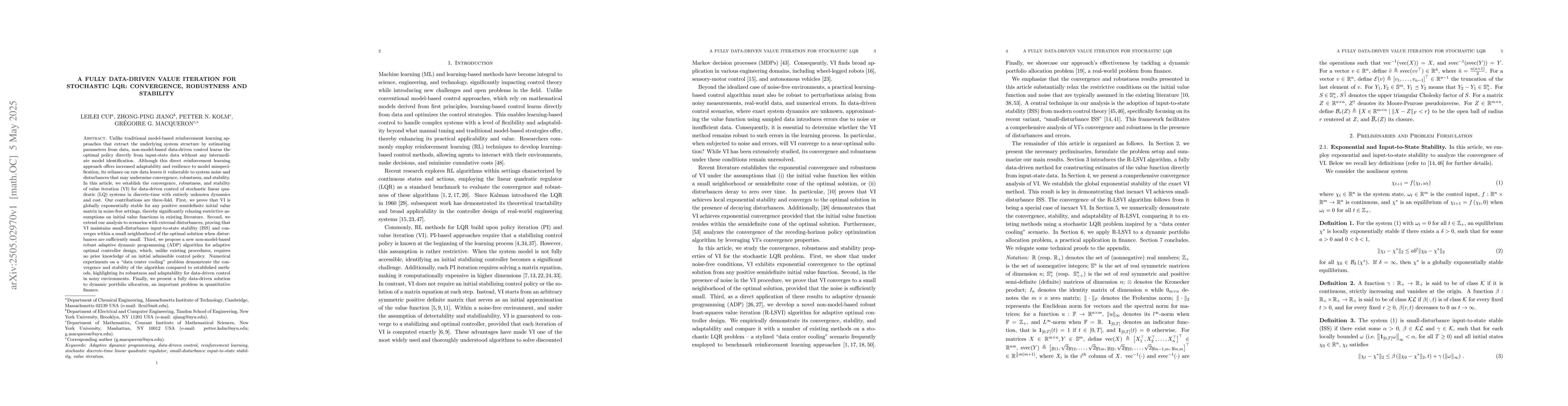 Thumbnail for A Fully Data-Driven Value Iteration for Stochastic LQR: Convergence,
  Robustness and Stability
